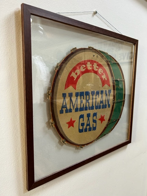 Vintage 1950's " Better American Gas " Advertising Cardboard sign Framed in double sided Picture