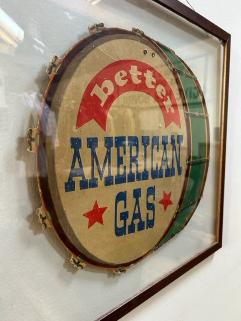 Vintage 1950's " Better American Gas " Advertising Cardboard sign Framed in double sided Picture