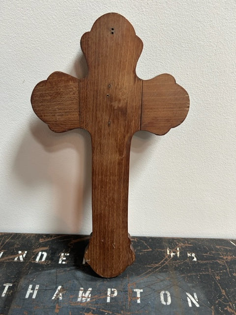 Antique French wooden + metal Crucifix - Religious  Wall Decor