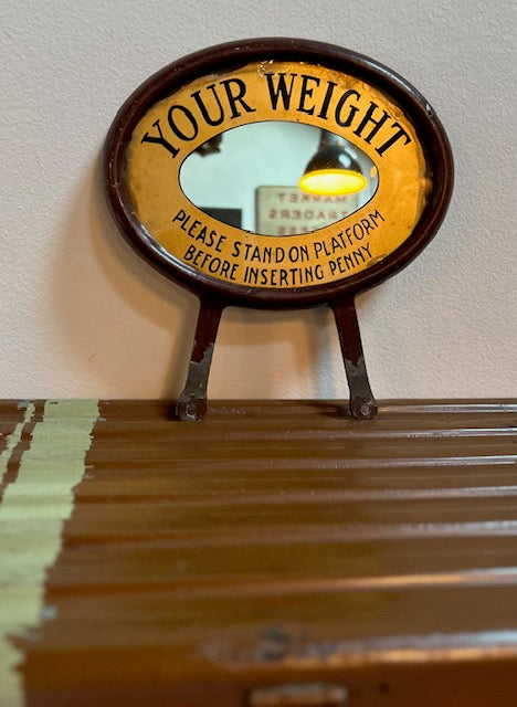 Vintage Victorian " YOUR WEIGHT MIRROR " taken from a weight scale on an English pier - Broad walk !