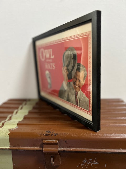 Vintage Framed Man with Traditional Hat " OWL BRAND HATS " ... very cool !