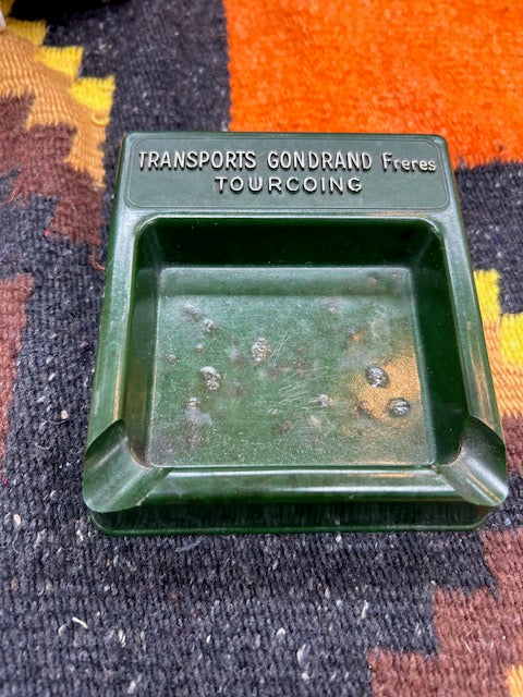 Vintage  well loved French Green ashtray from TOURCOING , France !