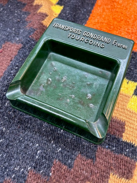 Vintage  well loved French Green ashtray from TOURCOING , France !