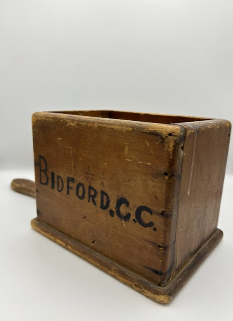 Old English Church " BIDFORD C C " Collection wooden box with handle !