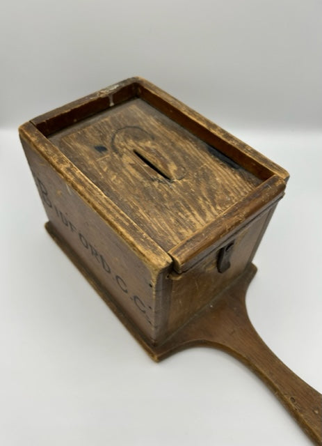 Old English Church " BIDFORD C C " Collection wooden box with handle !