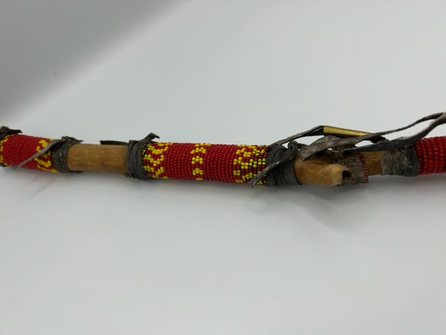 Vintage Native American Ceremonial Stick with decorative feathers + Beaded Design