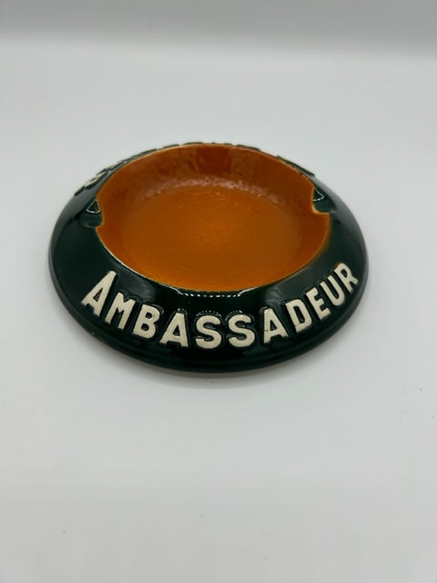 Vintage ashtray Cushener Ambassadeur Green with orange inner + white letters