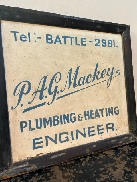 OLD ENGLISH TRADERS Hand written sign - P.A.G. MACKEY BATTLE -Plumbing, Heating Engineers