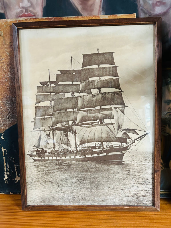 Old English print of Iconic ship  T.S PORT JACKSON in wooden frame !