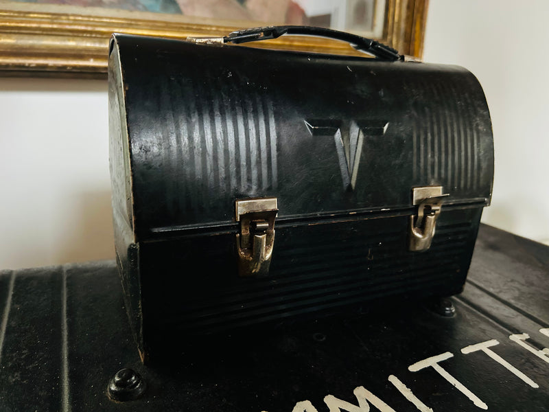 Vintage Black Tin Lunch Box !
