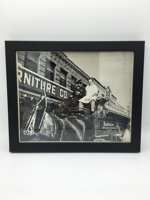 Vintage Horse + Budweiser black + white framed photo