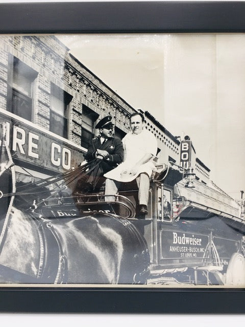 Vintage Horse + Budweiser black + white framed photo