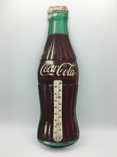 Original Coca Cola Bottle Tin Litho Thermometer S O L D
