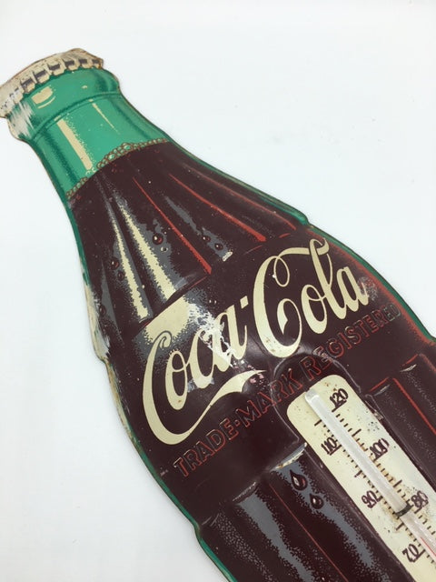 Original Coca Cola Bottle Tin Litho Thermometer S O L D