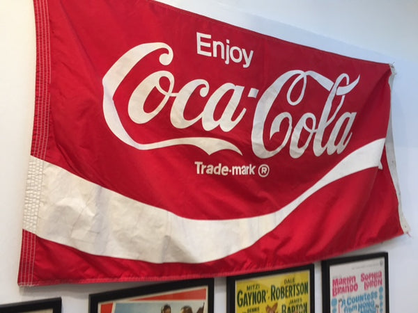 Vintage Americana Advertising Coca Cola Banner / flag 1970's