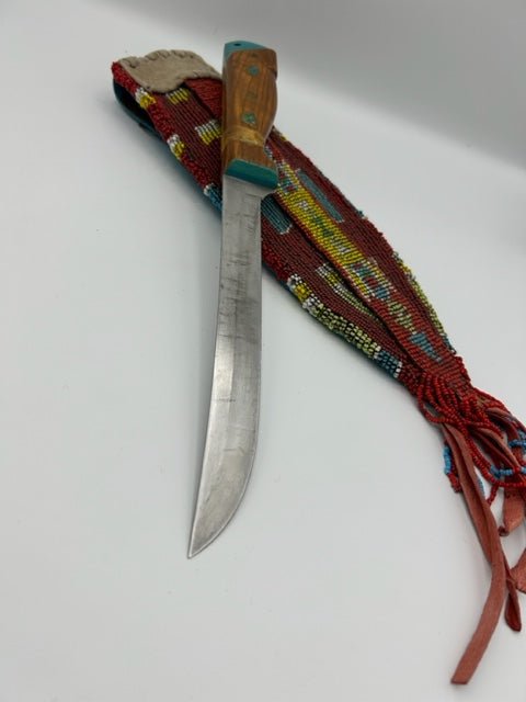 Vintage Native American Beaded Knife + Scabbard with updated Knife