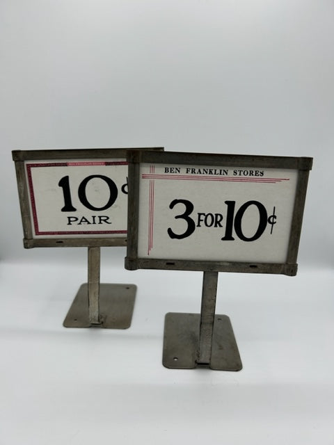 ORIGINAL AMERICAN STORE PRICE SIGNS from " BEN FRANKLIN STORE " 3 for 10 c "