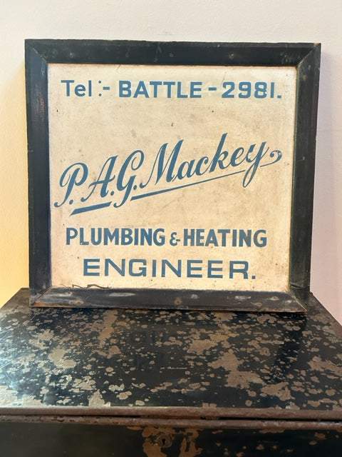 OLD ENGLISH TRADERS Hand written sign - P.A.G. MACKEY BATTLE -Plumbing, Heating Engineers