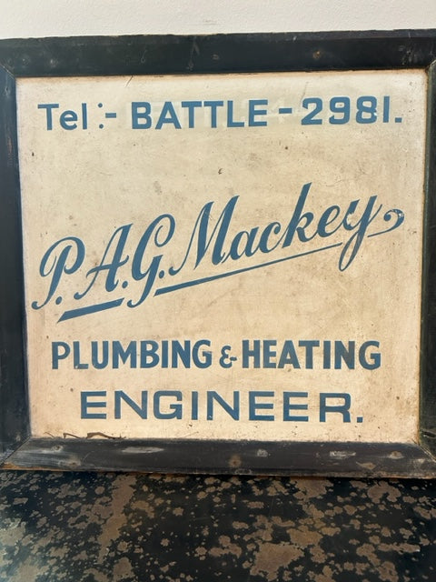 OLD ENGLISH TRADERS Hand written sign - P.A.G. MACKEY BATTLE -Plumbing, Heating Engineers