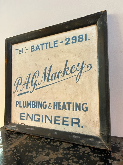 OLD ENGLISH TRADERS Hand written sign - P.A.G. MACKEY BATTLE -Plumbing, Heating Engineers