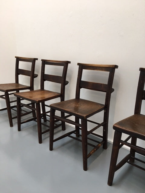 Original vintage wooden chapel chairs