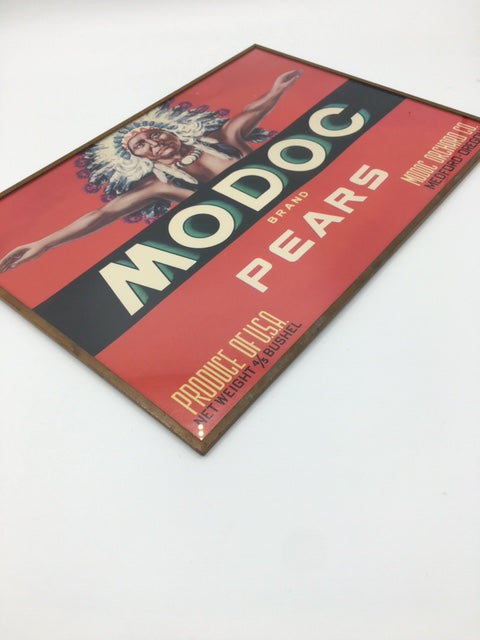 Original Vintage USA MODOC Pears Label produce Native American