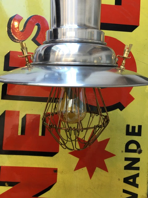 Vintage industrial luxe stainless steel ceiling light with light bulb cage SOLD