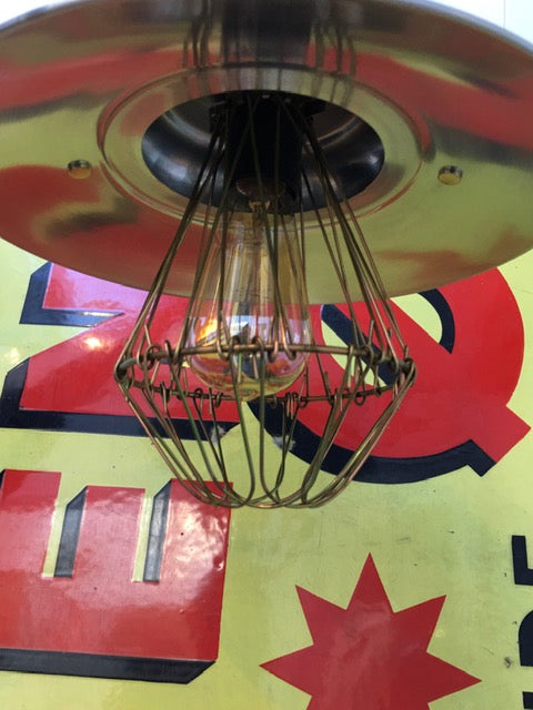 Vintage industrial luxe stainless steel ceiling light with light bulb cage SOLD