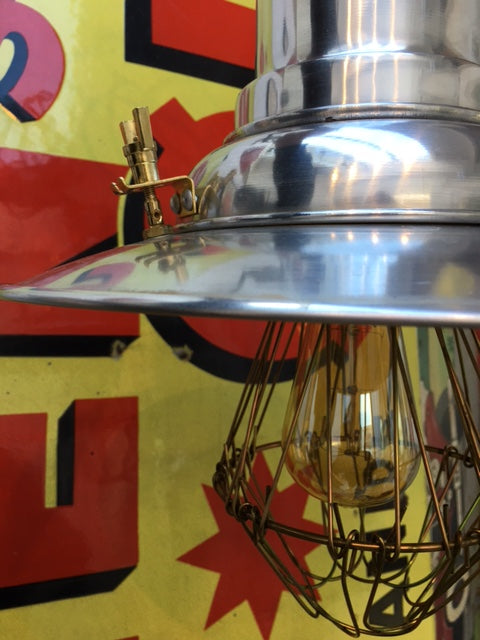 Vintage industrial luxe stainless steel ceiling light with light bulb cage SOLD