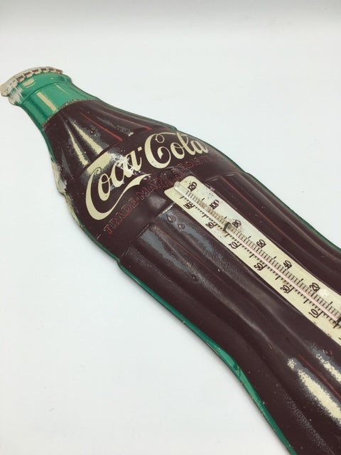 Original Coca Cola Bottle Tin Litho Thermometer S O L D